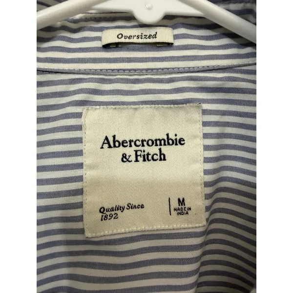 Abercrombie & Fitch Womens Oversized Shirt M Striped Button Down Blue White - Image 4