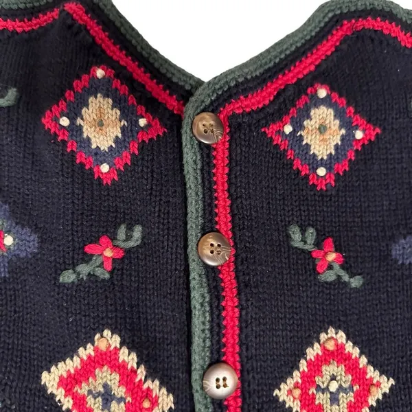 Vintage Talbots Button Down Vest Blue Floral/Holiday Women's‎ Size Medium - Image 3