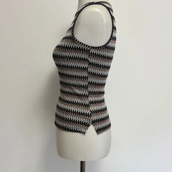 A. Byer Knit Tank Top M Black Grey Zigzag Chevron Metallic Y2K Indie Glitz Lurex - Image 3