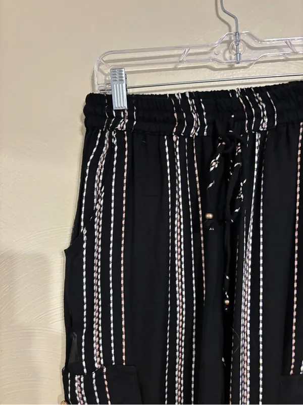 Angie Black Striped Rayon Cargo Jogger Pants Boho Size M - Image 6