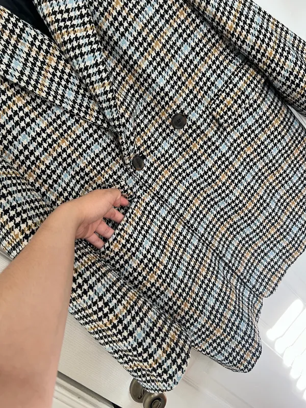 A New Day Houndstooth Plaid Coat L Double Breasted Preppy Academia Chic Blazer - Image 4
