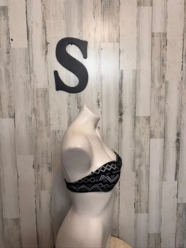 SheIn Crochet Lace Underwire Bandeau Bikini Top Womens Small Black White Swim - Image 3