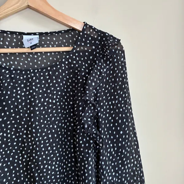 Cabi 3956 Ruffle Front Polka Dot Blouse Size M Black White Womens Sheer Top - Image 2