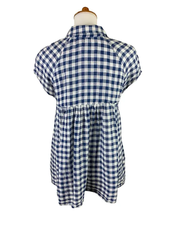 Free People Small Blue White Gingham Plaid Shirt Dress Button Front Boho Casual - Image 3