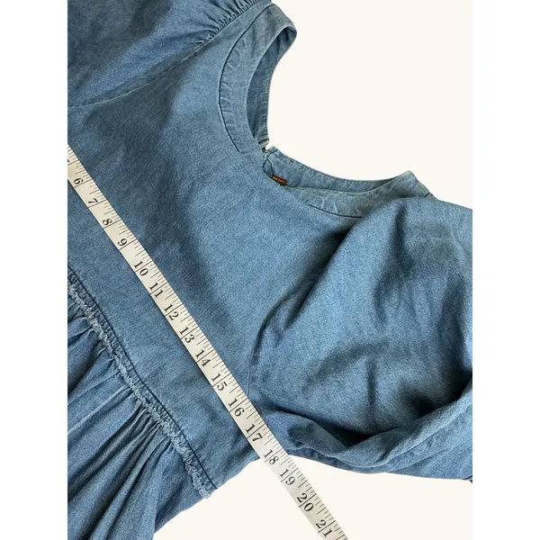 Free‎ People Denim Babydoll Mini Dress Blue Long Sleeve Pockets XS - Image 6