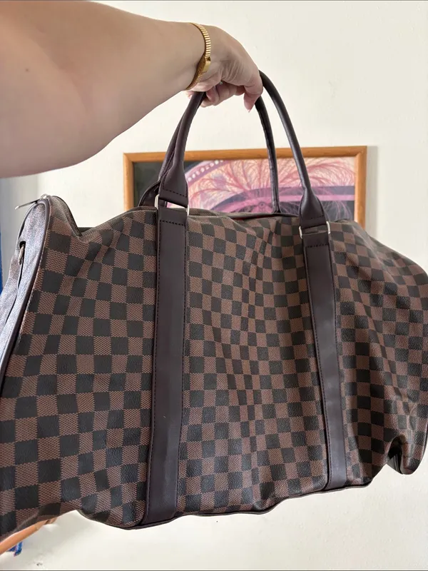Benoss Milan Brown Checkered Weekender Duffel Travel Bag - Image 2