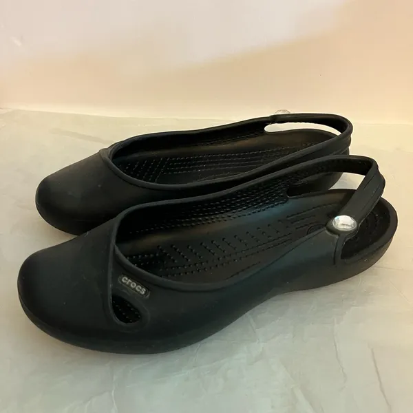 Crocs Womens Slip On Slingback‎ Ballet Flat W/Gem Round Toe Beach Black Sz 7w - Image 3