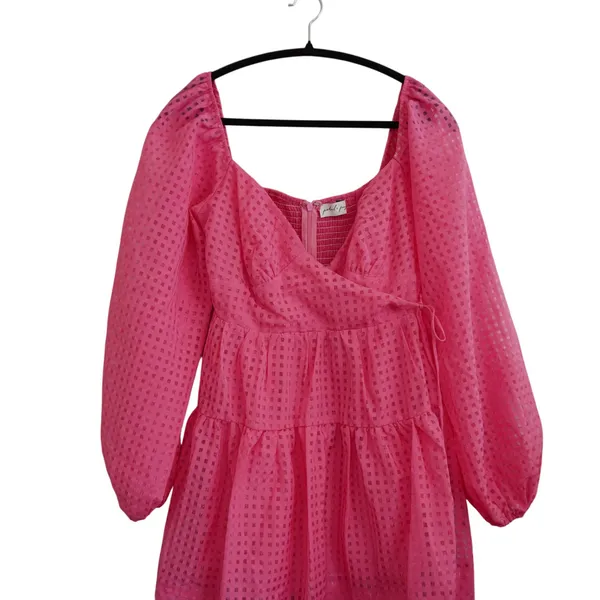Petal + Pup Pink Check Wrap Mini Dress Smocked‎ Feminine Bachelorette Party - Image 2