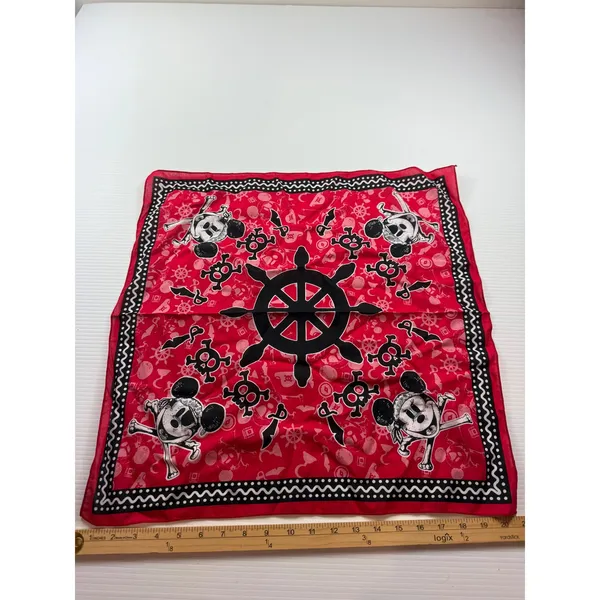 Disney‎ Mickey Mouse Pirates of the Caribbean Red Cotton Bandana Scarf 21x21 - Image 2