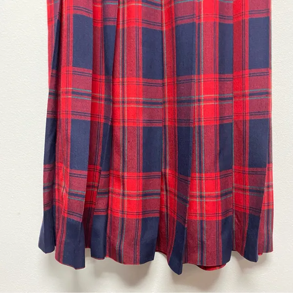 Vintage Talbots Tartan Pleated Midi Skirt Women Sz 10 P Blue Red Y2K Linen Blend - Image 5