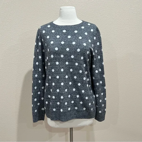 Charter Club Grey Marled Polka-Dot Sweater Size Large - Image 2