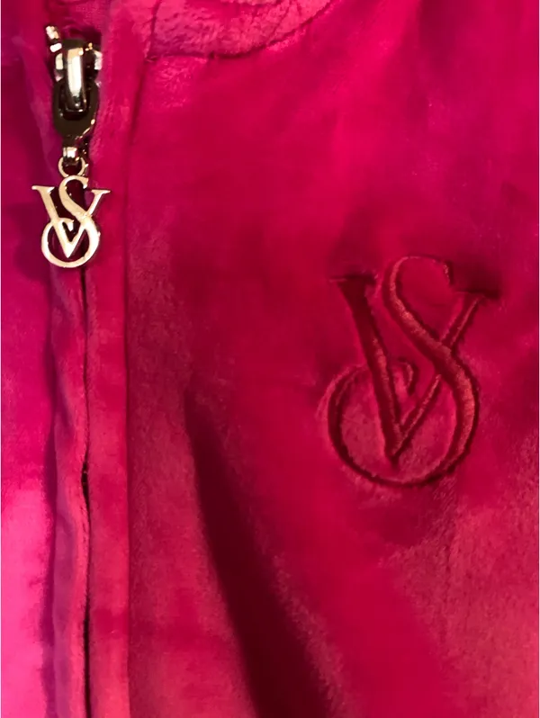 Hot Pink Velour Victoria’s Secret Full-Zip Hoodie Sz L - Image 3