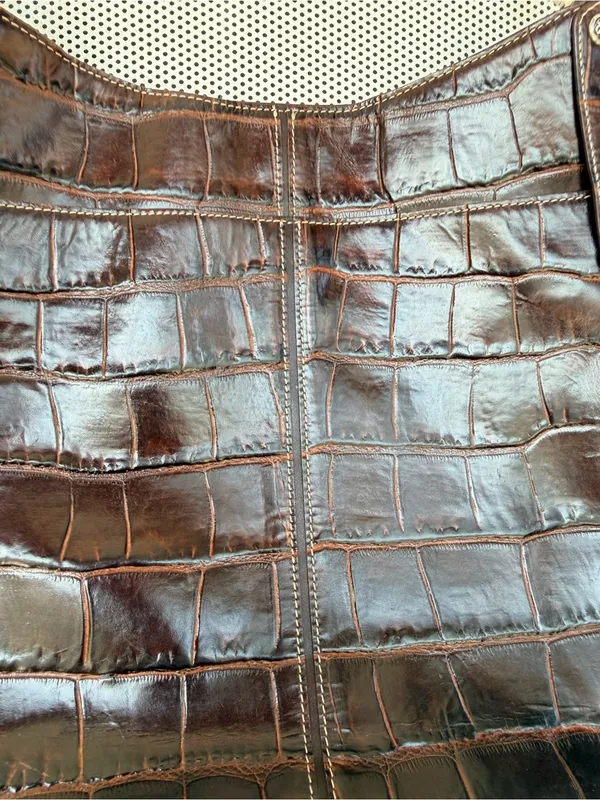 Vtg y2k Brighton Croc-Embossed Shoulder Bag tote - Dark Brown - Image 3