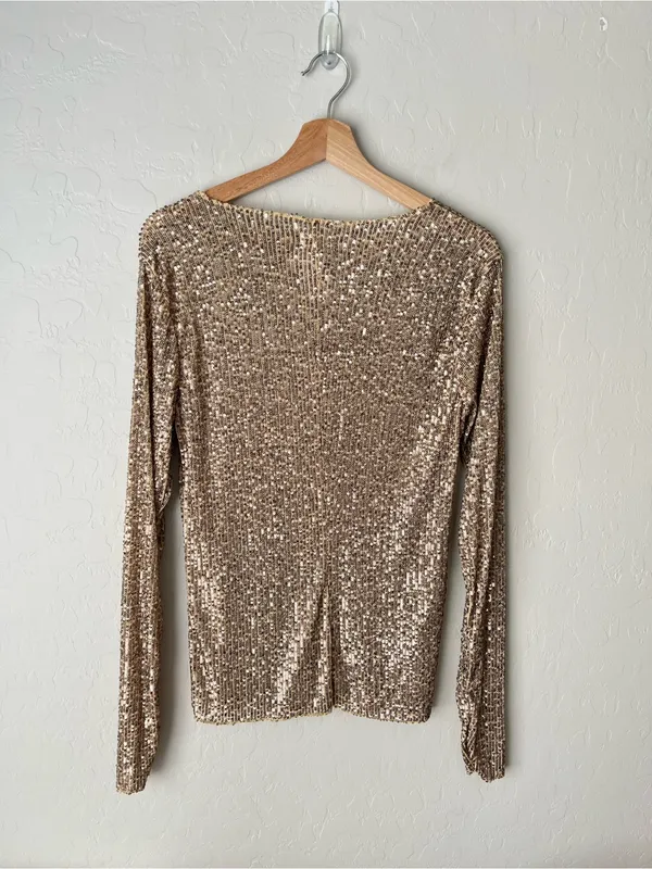 Intimately Free People Gold Rush Sequin Festival Top Long Sleeve Size Medium - Image 4
