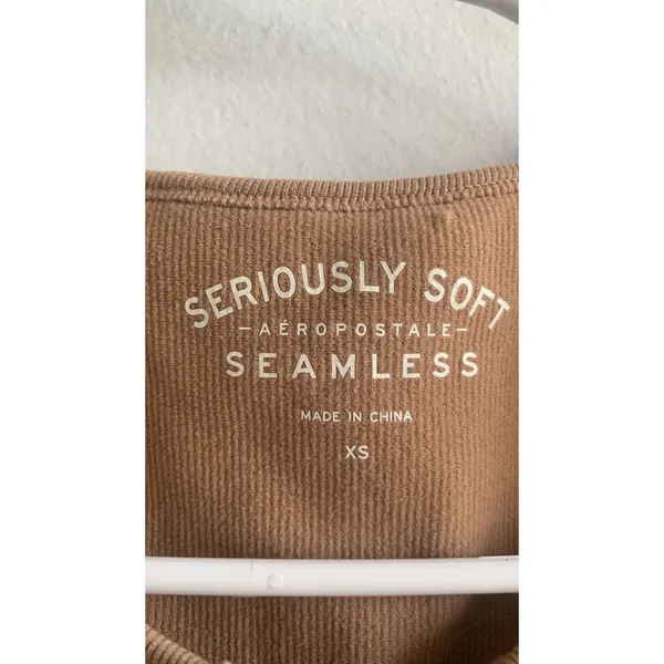 Aeropostale Seriously Soft Seamless Ribbed Crop Top Tan Brown XS 3837 - Image 2