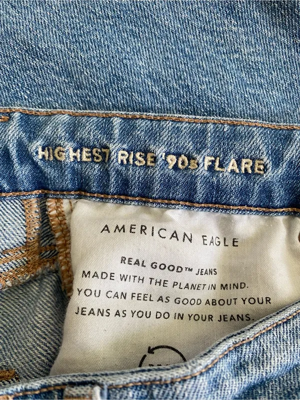 American Eagle Highest Rise 90s Flare Size 10 Short Distressed - Image 4