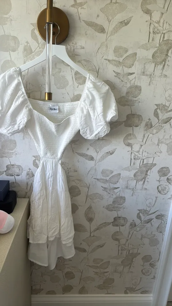 Sky to Moon White Ruched Puff Sleeve Cutout Dress - Image 2