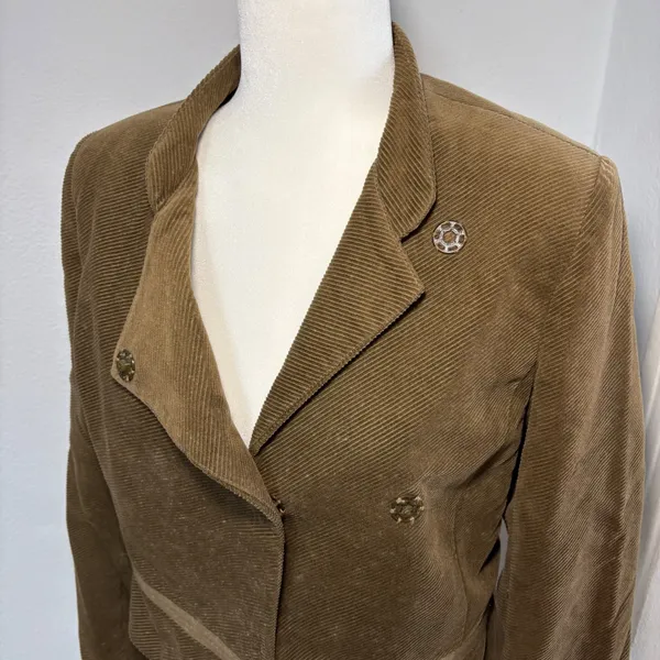 Vince Womens Brown Corduroy Asymmetrical Snap Cropped Jacket Size‎ 8 USA Made - Image 4