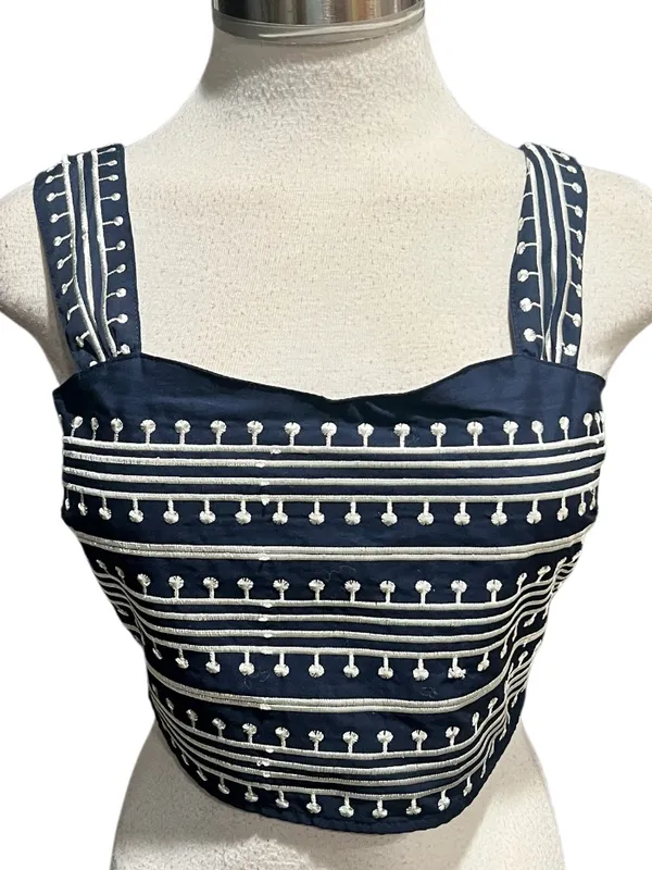 Avec Les Filles Cotton Embroidered Square-Neck Tank Top iNavy/Cream Size XS NWT - Image 4