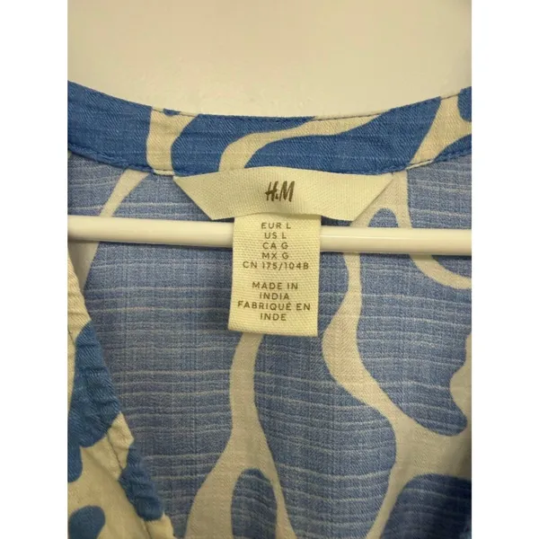 H&M Blue Abstract Print Tiered Mini Dress L - Image 5