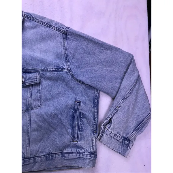 H&M‎ &Denim Trucker Jacket Women 3XL Blue Acid Wash Oversized Jean Coat - Image 7