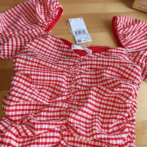 Red Gingham Ruched Sweetheart Top - Image 8