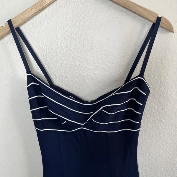 Herve Leger 90s Navy Blue Bandeau Top Stretch Bodycon Maxi Dress S - Image 5