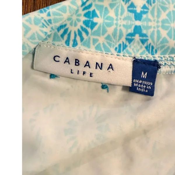 Cabana Life Women Rash Guard Long Sleeve Teal Geometric Quarter Zip Swim Top Med - Image 9