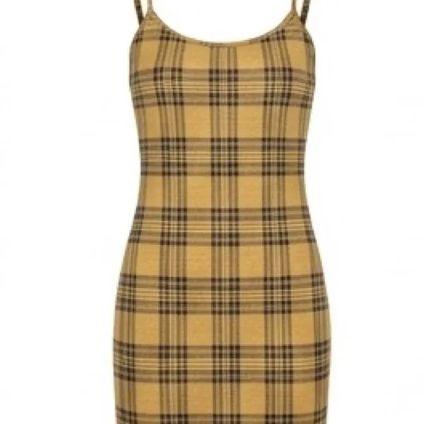 Y2K Mustard Yellow & Black Plaid Mini Slip Dress 90s Schoolgirl S/M - Image 3