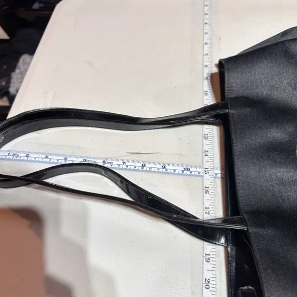 Falchi Sport‎ Black Shoulder Tote Bag Logo Smooth Canvas Patent Leather Straps - Image 11