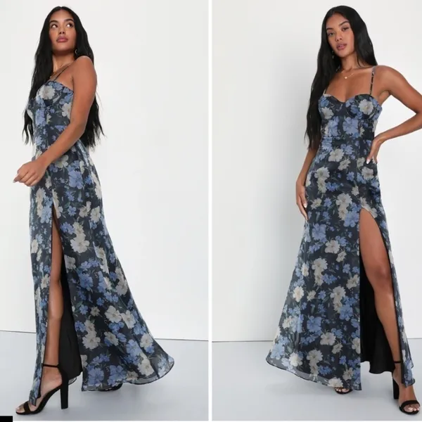 LULUS Bustier Sexy Floral Prom Wedding Chic Elegant Maxi Dress - Image 3