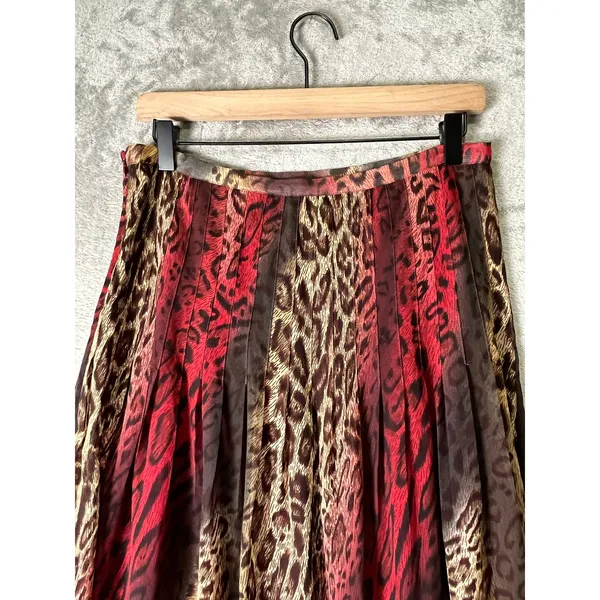Vintage Animal Print Maxi Skirt Leopard Abstract Red Brown Boho Y2K Women's Med - Image 3