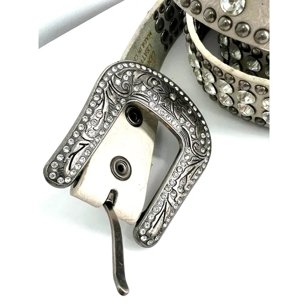 Artisan XL white leather belt studded rhinestone western rodeo festival McBling Cowgirl - Image 2