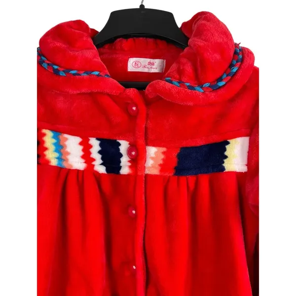 Rou Phang Extra Warm Soft Red Stripe Long Sleeve Top Bottom Pajama Lounge Set L - Image 8