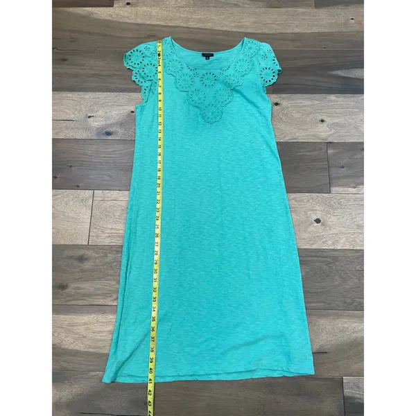 Talbots Cotton Embroidered Boho Dress Size M Light Soft Green - Image 3
