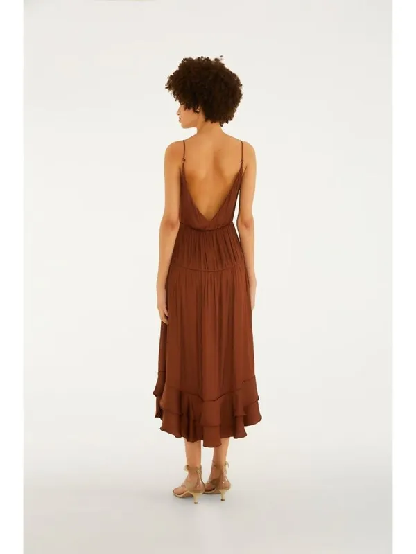 NWOT Farm Rio Ruffled Sleeveless V-Neck Midi Dress Brown Size L - Image 3