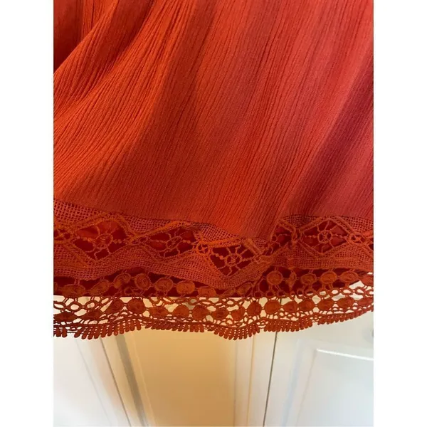 Altar’d state orange coral crochet trim bell sleeve dress m - Image 4