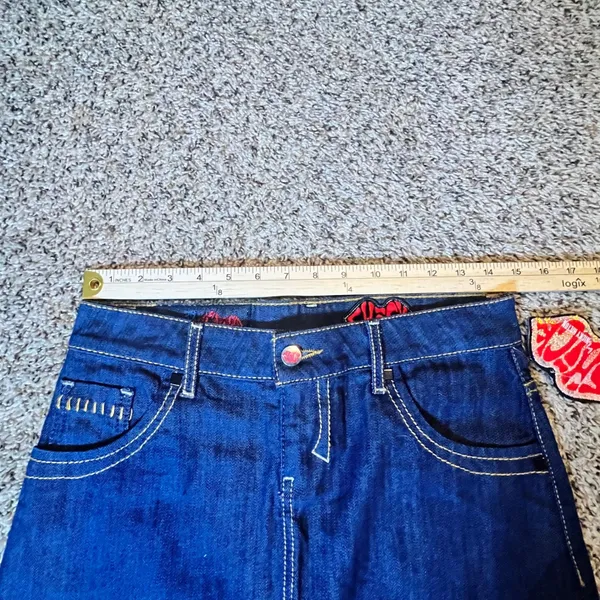 Chick by Nicky Hilton Denim Mini Skirt Dark Wash Skull‎ Embroidery Size 26 NWT - Image 5