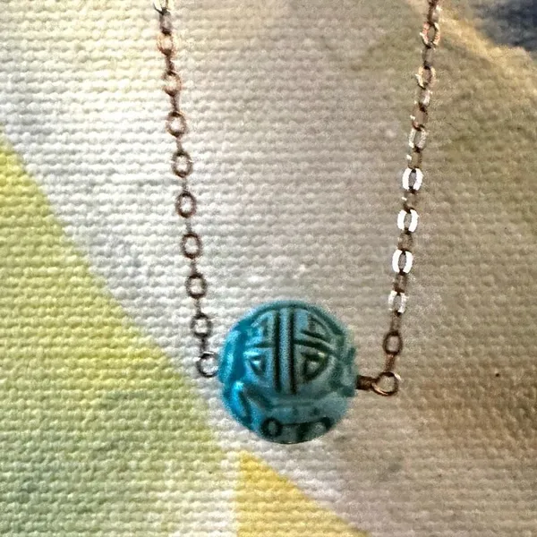 Turquoise Longevity Gold Filled Necklace Blue - Image 4