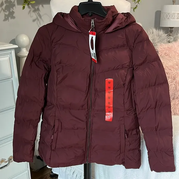 Puffer Coat Ski Jacket 32 Degrees Burgundy Maroon Womens Medium Hooded - Image 3