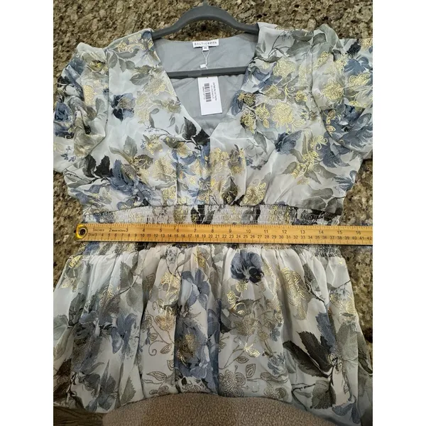 Baltic Born Lynlee Metallic Maxi Dress in Dusty blue Size 1XL Floral Gold - Image 9