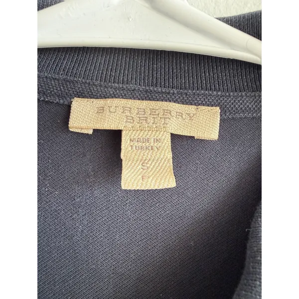 Burberry Brit Womens Navy Blue Puff Sleeve Polo‎ Shirt Peter Pan Collar Size S - Image 5