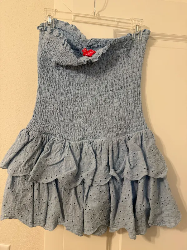Eyelet Blue Mini Dress Size M - Image 4