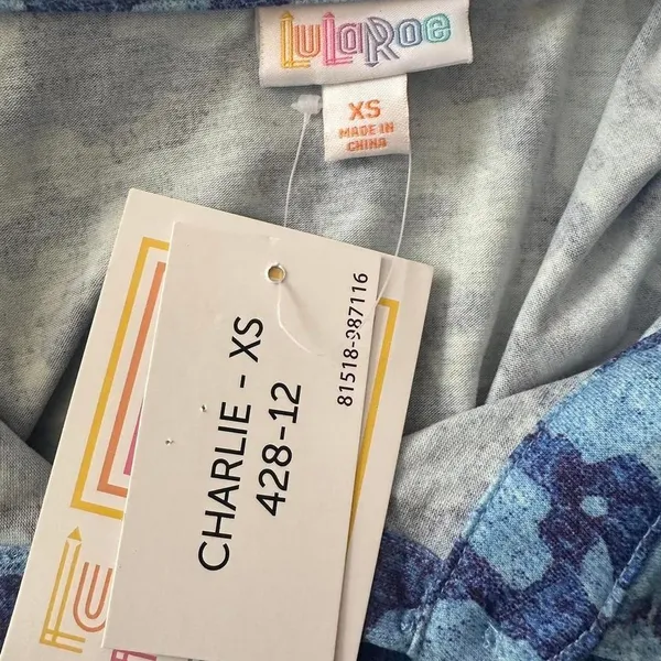 LuLaroe Camo Print Button-Down‎ Shirt Short Sleeve Blue Abstract Casual Top XS - Image 5