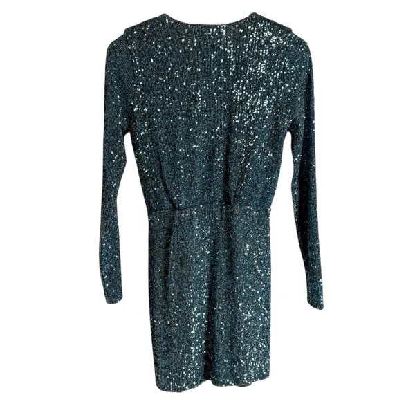 Show Me Your MuMu Party Hop Blue Sequined Long Sleeve Ruched Mini Dress Size M - Image 13