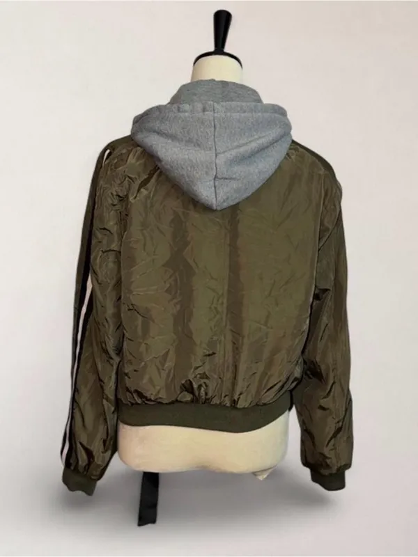 Outer Edge Olive Green Bomber Jacket with Gray Hood - Image 5