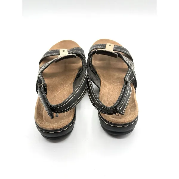 CLARKS Sandals Sz 9 Womens -‎ Black/Tan Leather Leisa Sling back Comfort - Image 4