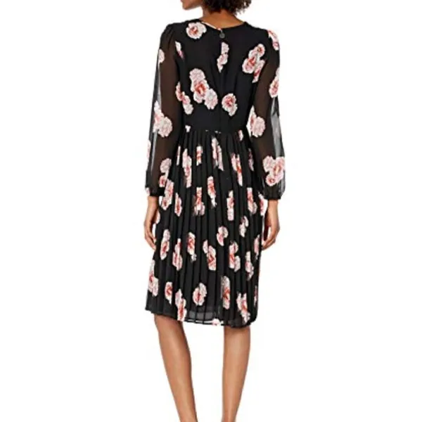 Tommy Hilfiger Women's Size 2 Floral Chiffon Dress Black Pink Floral Long Sleeve - Image 4