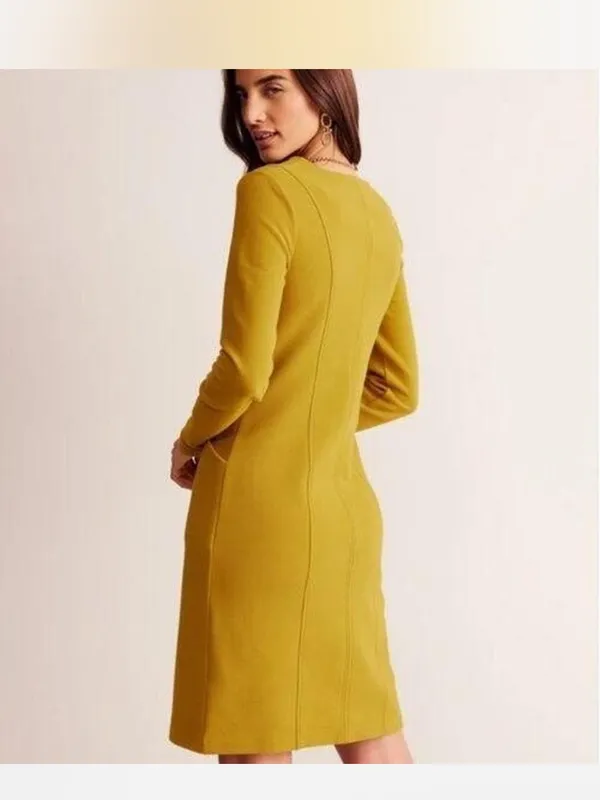 Boden Women’s Ellen Ottoman Dress Mustard Yellow Long Sleeve Pockets Size 6L EUC - Image 2