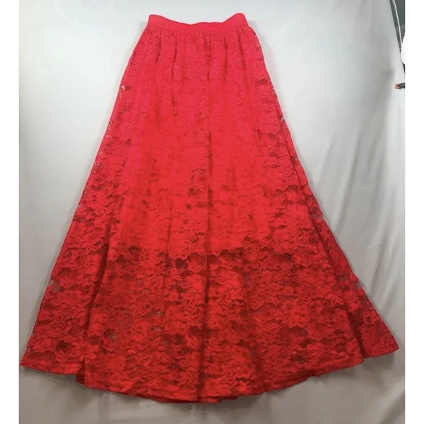 NWT Laffaire Lace Maxi Skirt Red Flowy Floor Length Boho Siren Vamp Whimsigoth - Image 3